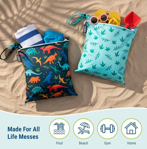 Set Wildkin Wet Bag for Boys, & Girls Durable Zipper with Snap Loop Handle, Reusable Water-Resistant Bags for Beach