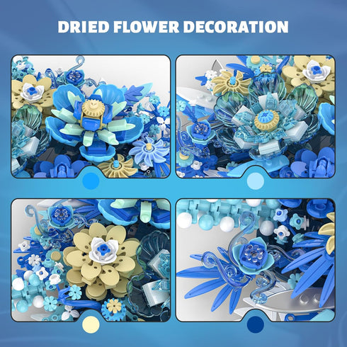 NERCISU Sets, 8-12 (917 Blue Flowers Bouquet Building Artificial Flower Botanical Collection, Home Decor Office Wall