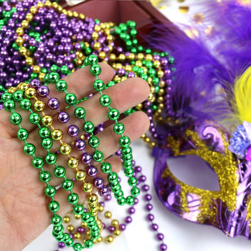 GIFTEXPRESS 12 pcs Mardi Gras Beads, 33" Multi Colors Necklaces Bundle, Metallic Colors in Gold, Green, Purple