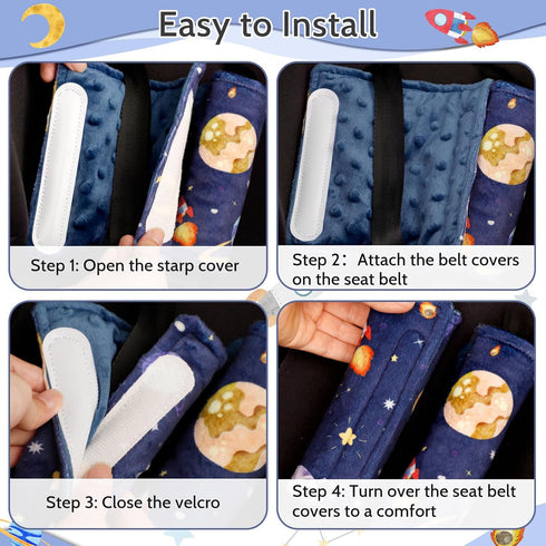 2 Pack Baby Car Seat Strap Cover Outer Space Car Seat Straps Shoulder Pads, Seat Belt Cushions Pads for Infant Car