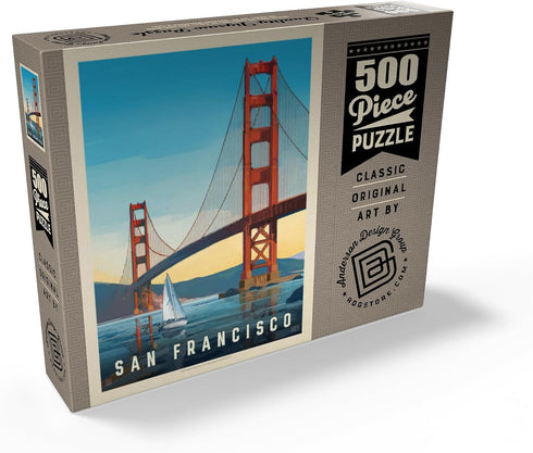 MyPuzzle San Francisco: Under The Golden Gate Vintage Poster - Premium 500 Piece Jigsaw Puzzle for Adults