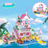 Pink Girls Seaside Beach Villa Friends Building Set, Compatible with Lego Friends Educational Toy for Kids Age 6-12