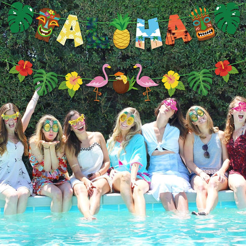 Aloha Banner - No DIY, Luau Banner for Luau Party Decorations, Aloha Sign for Aloha Party Decorations, Hawaiian Tropical Theme Summer Beach Pool Party Decorations, Luau Party Supplies