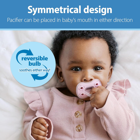 Symmetrical 0-6m, 3-Pack Dr. Brown's Advantage One-Piece Silicone Baby Pacifier, Fully Soother, Ecru/Light Pink/Pink