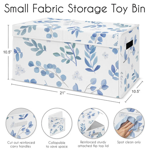 Sweet Jojo Designs Floral Leaf Boy or Girl Small Fabric Toy Bin Storage Box Chest For Baby Nursery or Kids Room - Blue