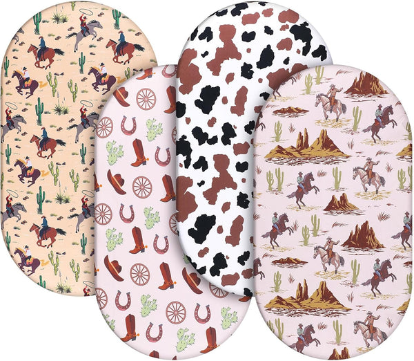 4 Pcs Western Cowboy Bassinet Sheets, Soft Baby Sheet Set Fit Standard Bassinets 32 x 16 x 3 Inches