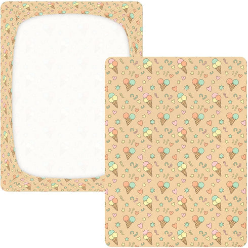 Jynexis 52x28 Ice Cream Heart Beige Pattern Baby Crib Sheets, Cotton Fitted Crib Sheet, Soft Breathable, Fits Standard