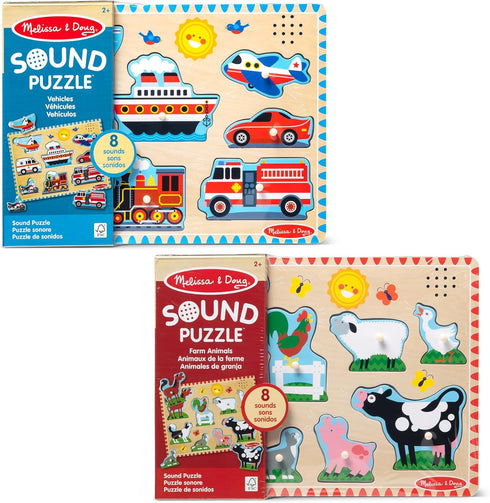 2-Pack Melissa & Doug Wooden Light-Activated Sound Puzzle for Toddler and Preschool Boys and Girls Farm Animals