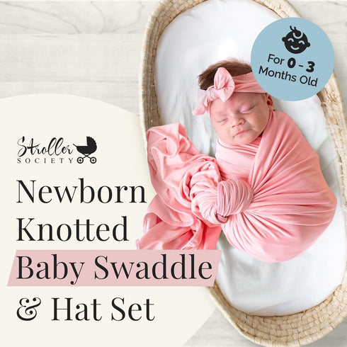 Set, 47 47 inches Stroller Society - Newborn Swaddle and Hat Stretchy and Comfortable Baby Swaddle Blanket, Use as