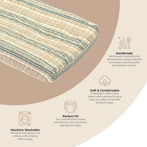 Crane Baby Change Pad Cover, Charlie Farmhouse Quilted Striped Changing Pad Cover, Neutral Changing Mat Cover