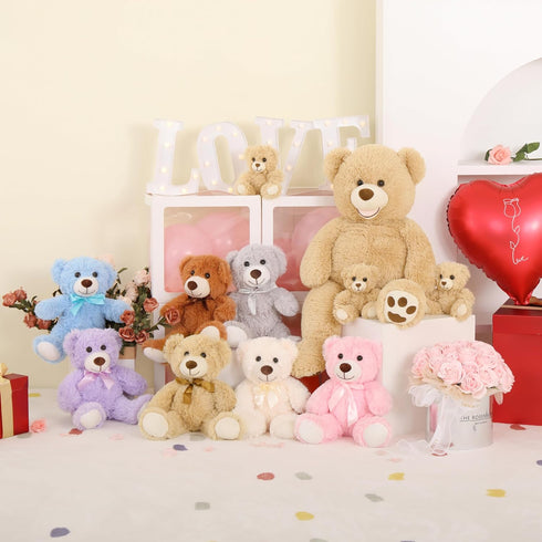MorisMos 28 in Big Teddy Bear Stuffed Animal Mommy with 3 Baby Bears, 4 Packs Classic Brown Plush Toy Set