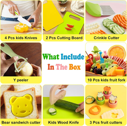 23 Sets, Set PCS Kids Cooking Kitchen Tools for Toddlers' Real Cooking, Kids Kitchen Knife with Cutting Board Kid Safe