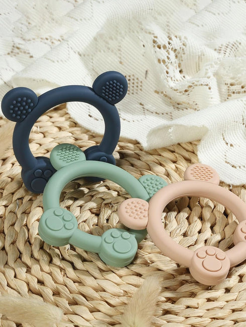 3 Pack 0-12 PandaEar Silicone Teething Toys - Baby Teething Rings, BPA Free Teether for Months, Soothing Sore Gums