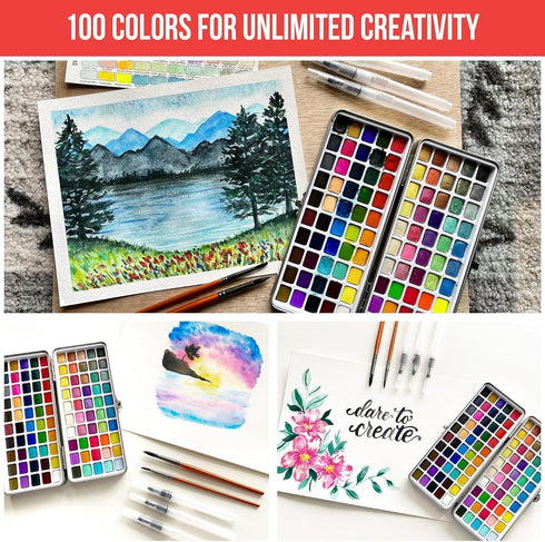 Art Vista Set 100 Set Premium Watercolor Paint Bundle with Bright Colors & Paper Pad for Beginners & Professional