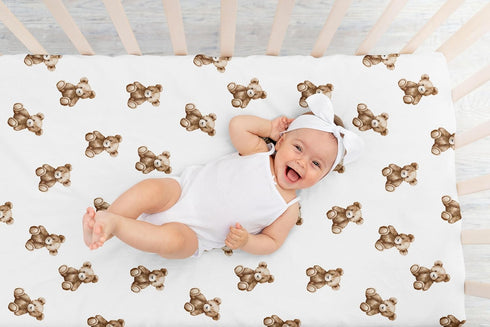Sweet Jojo Designs Fitted Baby Crib Sheets (Boho Teddy Bear) for Boys or Girls, Infant Nursery, Toddler Room - Standard