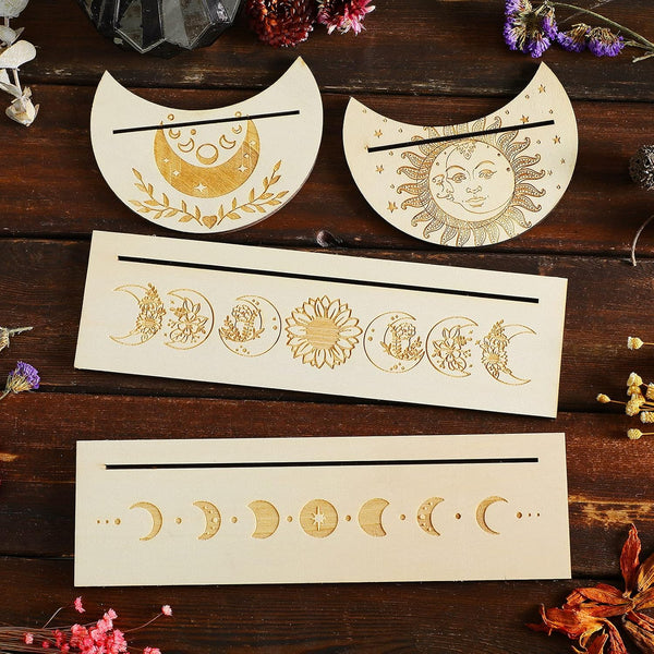 Blulu Wooden Tarot Card Stand Holder - 4 Pcs Moon Phase Altar Stand for Lenormand Oracle, Elegant Style