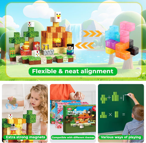 200PCS 3-12 ToyUnited Magnetic Blocks with Light-Up Blocks, Magnet Building Blocks, Stacking Magent Cubes, STEM