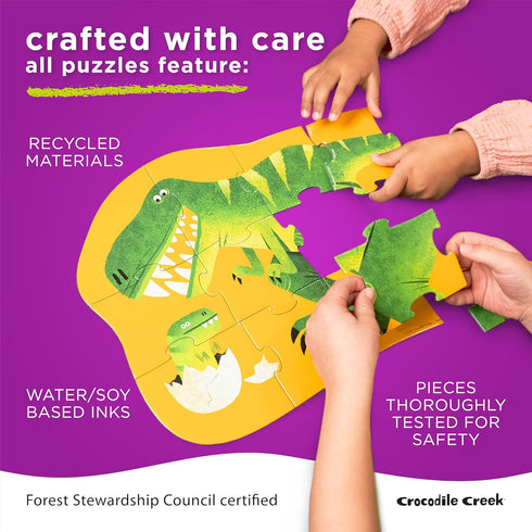 12-Piece 2-4 12" 9" Crocodile Creek Mini Jigsaw Puzzle - Fun Floor Puzzles for Kids Ages and Up - Heavy-Duty Shaped Box
