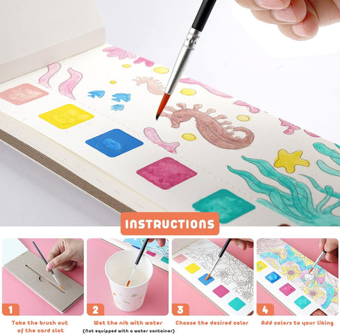 Cavnewt Book,21-Pages,Travel Set 3-8 Pocket Watercolor Painting Paint Watercolor Coloring Book for Kids Years Old,Boys