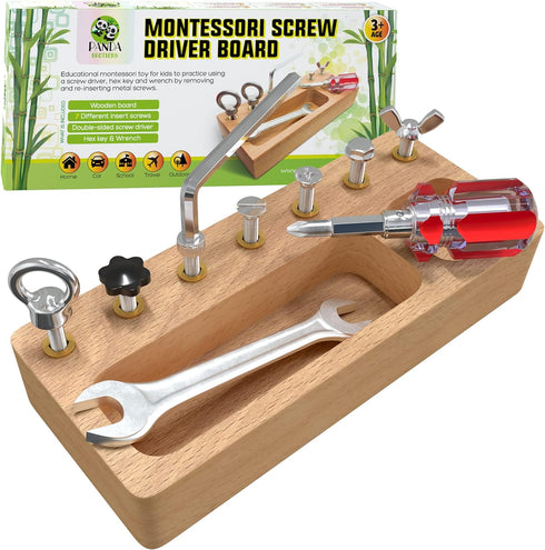 Panda Brothers Montessori Screwdriver Board Set, Wooden Toys for 4 Year Old Kids, Sensory Bin Fine Motor Skills