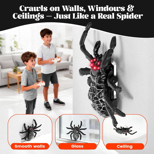 Nurcazo 3+ Remote Control Spider, Wall Climbing Spider with LED Red Eyes, Climbs Smooth Walls & Ceilings, RC Creepy