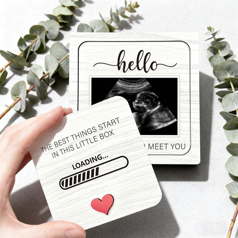Ivory White Wooden Pregnancy Announcement, Something Beautiful Is Loading, Ultrasound Frame Keepsake Box, Baby Birth