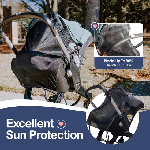 Stroller Sun Shade - Universal UV Protection Cover for Strollers Sunshade with See Through, Clip-On Sun Blocker, Sun
