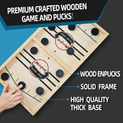 2 in1 moopok Fast Sling Puck Game - Chess Board and Desktop Battle Super Winner Game,Fast Action Wooden Air Hockey