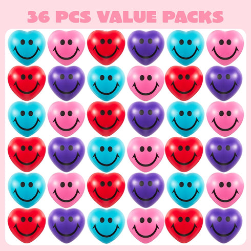 36 Packs JOYIN Heart Shape Stress Ball with Cards Stress Relief Fidget Toy for Valentine Party Favors, Classroom Prize