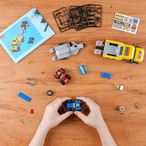 City Race Buggy Transporter Building Set, 324 PCS 3 in 1 City Service Truck Cars Building Blocks Kit
