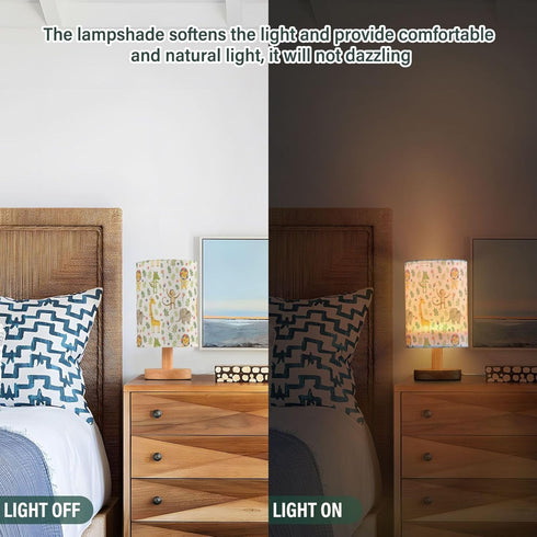 YYZZH Jungle Animal Pattern Table Lamp with Wood Base and Fabric Shade for Living Room, Bedroom or Kids Room