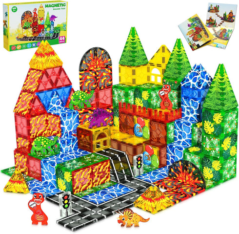 Magnetopia Dinosaur Toys Magnetic Tiles for Kids 3-5, Lava Dinosaur World Set Magnet