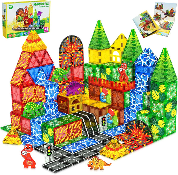 Magnetopia Dinosaur Toys Magnetic Tiles for Kids 3-5, Lava Dinosaur World Set Magnet