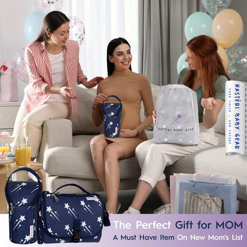 Nasteri Baby Gear Extra Large Portable Baby Changing Pad with Memory Foam Pillow & Insulated Bottle Bag - Waterproof