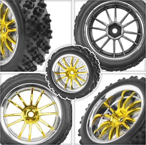 ShareGoo 4Pcs 1/10 On Road Tires & Plastics Wheel Rims, 12mm Hex Compatible with Tamiya TT01 Kyosho