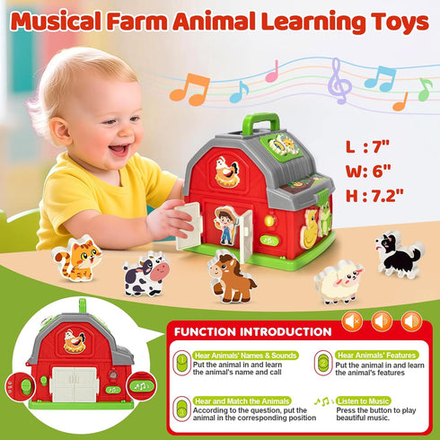 1 2 3 12-18 Toddler Toys for Year Old Boys Girls, Upgraded Musical Farm Animal Barn Toy Gifts, Montessori Fine Motor