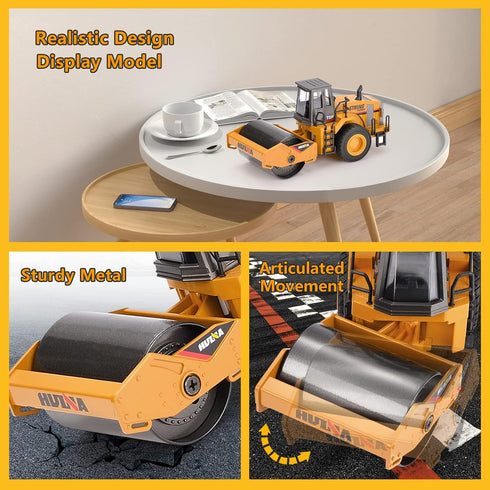 1/40 Scale Metal Road Roller Toy, Diecast Construction Equipment Vehicle for Kids Boys