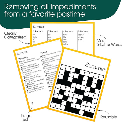 Keeping Busy Crossword Large Print Puzzle for Adults - 6 Reusable Sheets, Clue Guides & Marker for Seniors