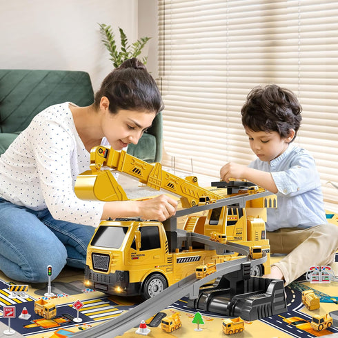 NIPLOOOW 2 1 Playset, Set 3 4 5 6 in Construction Cranes Truck Toy Engineering Excavator Track with Crane, Excavator