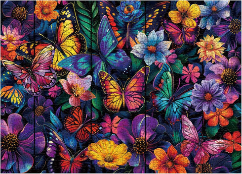 Flower Butterfly Puzzle for Adults 1000 Pieces, Spring Garden Plant Jigsaw Puzzles, Colorful Nature Floral Puzzles