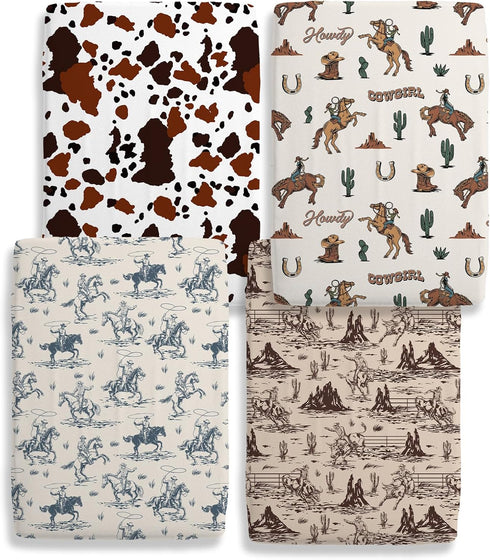 Besaomeom 4 Pack Set 28 52 Western Cowboy Crib Sheet for Boys or Girls, Neutral Soft Breathable Fitted Crib Sheet