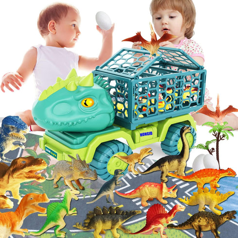 JKGIFTS 15 3-5, Dinosaur Truck Toy with Dino Figures & Activity Play Mat, Dinosaur Eggs, Perfect for Kids Stocking