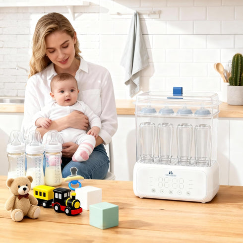 Mammy 3-in-1 6 68 Bunny Baby Bottle Sterilizer and Dryer Smart Modes with Fast Drying, Food Warmer & Storage Fits