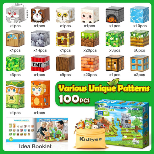 100PCS Set, 4-8, 3+ Magnetic Blocks - Build Mine Magnet World Forest STEM Building Toys for Kids Ages Classroom Must