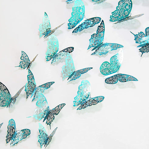 Cheerland Butterfly Wall Decor, 3D Teal Room Stickers, Removable Turquoise Butterflies Decals for Girl Bedroom