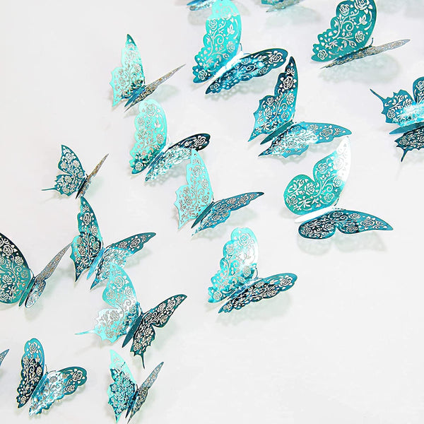 Cheerland Butterfly Wall Decor, 3D Teal Room Stickers, Removable Turquoise Butterflies Decals for Girl Bedroom