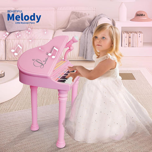 Love&Mini 31 Keys Pink Piano Keyboard Toys for Girls, with Microphone and Stool, Toddler Music Gifts for Ages 1-5