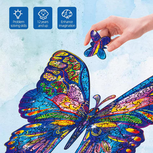 GLOBLELAND 120 Pcs Wooden Jigsaw Puzzles for Adults - Colorful Butterfly Shaped Puzzles