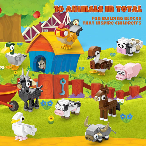 Qumic 30 Building Blocks Valentines - PCS Farm Animal Building Blocks with Valentines Day Cards, Valentines Party