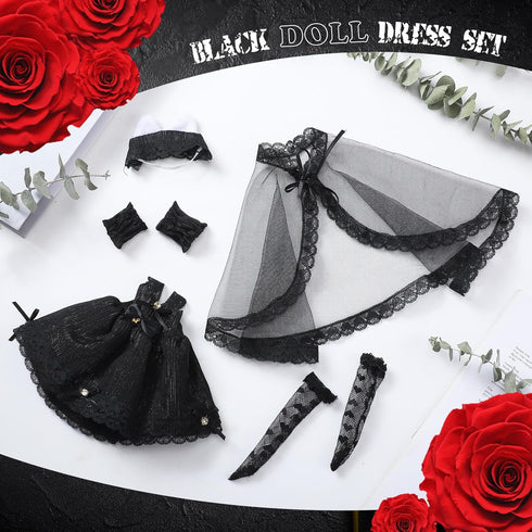 6 Pcs Gothic Doll Clothes & Accessories, 11.81'' Black Outfits, Wedding Tutu Ballet Dress for Girl Doll Party